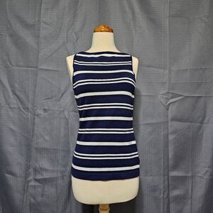 NWT Lauren Ralph Lauren Striped Boatneck Sleeveless Top - Navy White - Size XS